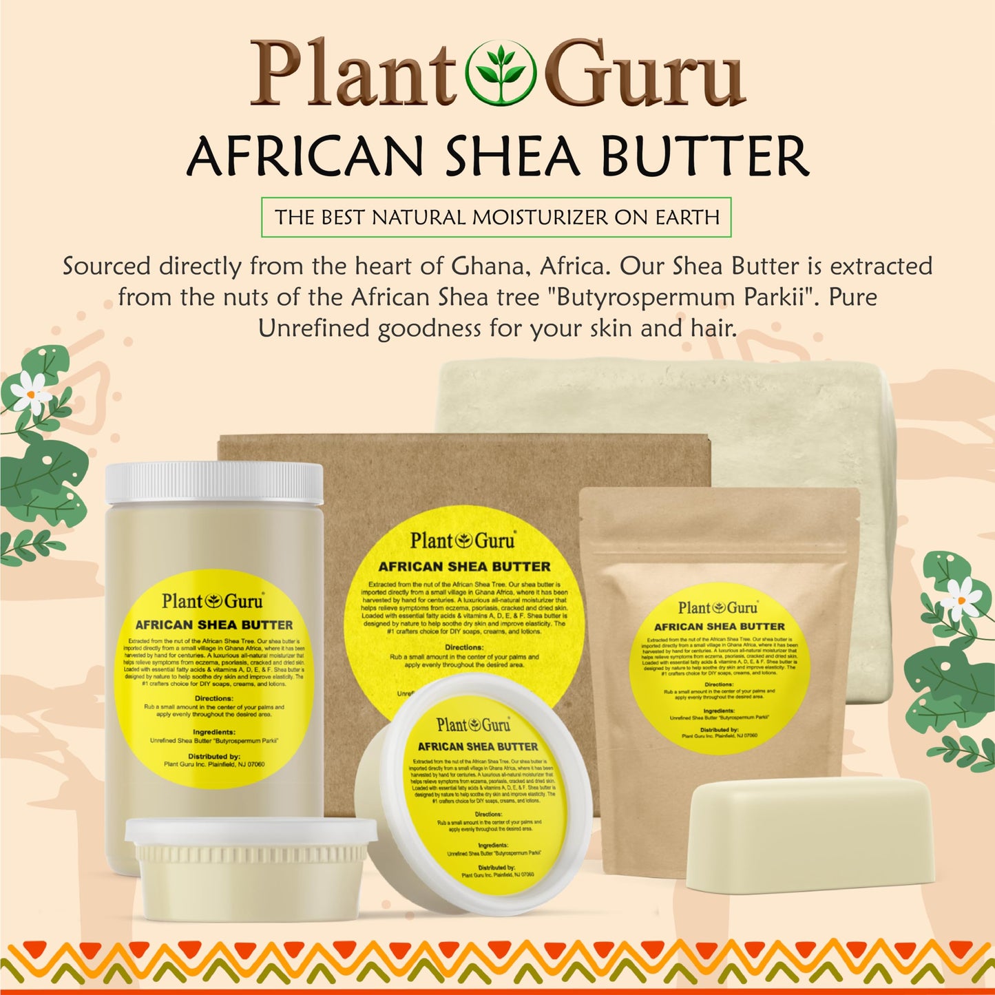 Plant Guru Raw African Shea Butter 3 lbs. Bulk 100% Pure Natural Unrefined IVORY Grade A - Ideal Moisturizer For Dry Skin, Body, Face And Hair Growth Beauty & Personal Care Plant Guru