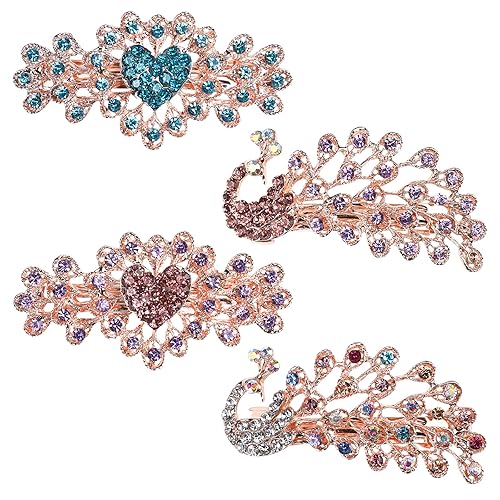 QXUJI 4PCS Crystal Rhinestones Hair Clips, Sparkly Glitter Flower Peacock Hair Barrettes, Metal Spring Hair Pins Snap Accessories, for Women Girls Beauty & Personal Care QXUJI