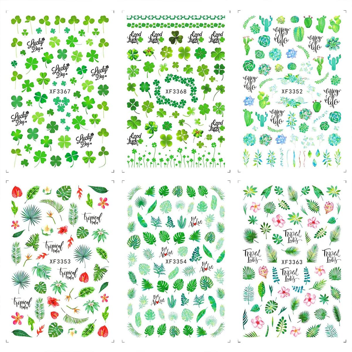 12 Sheets Summer Leaf Nail Art Stickers 3D Self-Adhesive Nail Decals Nail Art Supplies Palm Leaves Clover Nail Design for Women Manicure Nail Beauty & Personal Care ONEUPIN