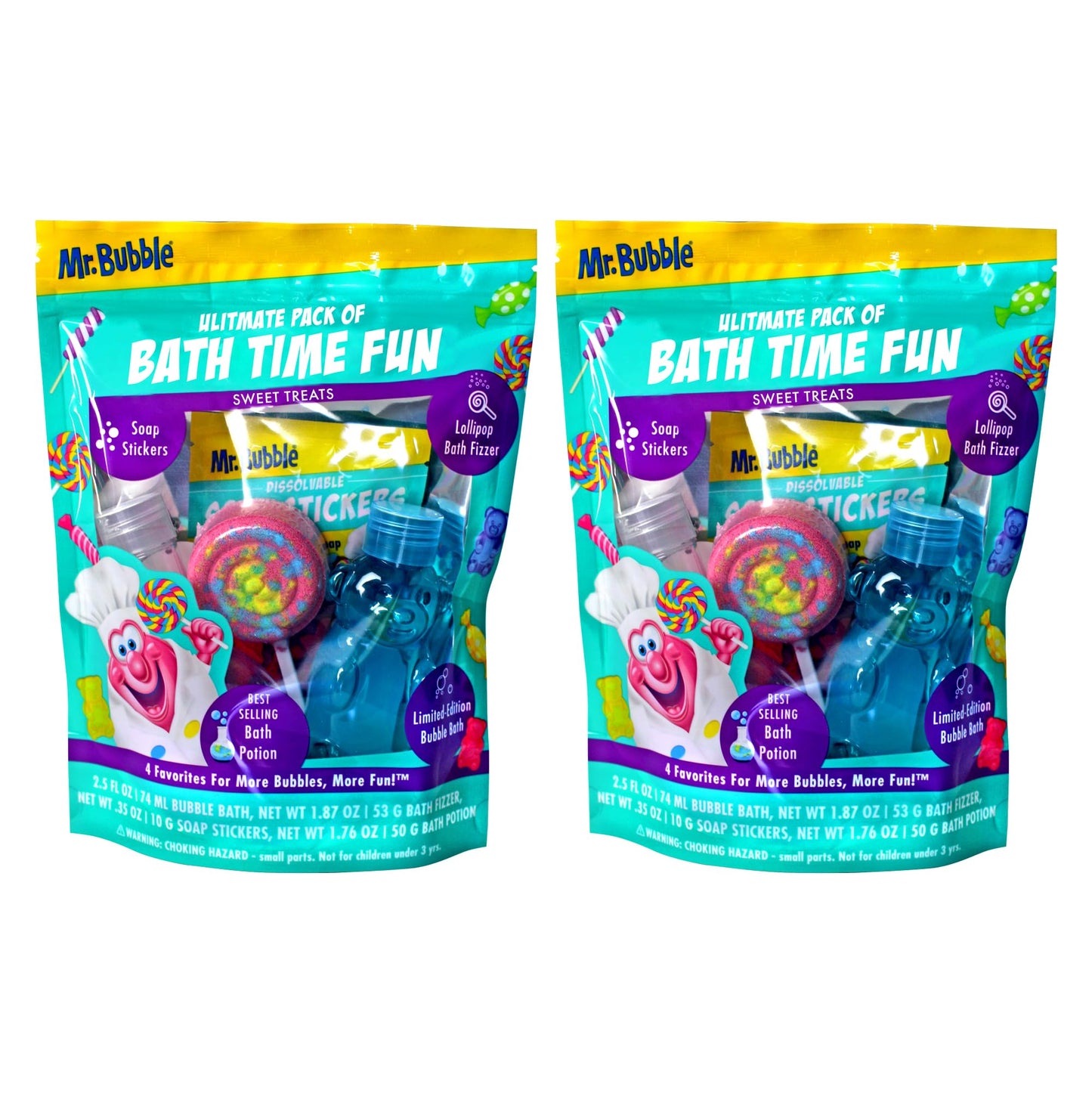 Mr. Bubble Ultimate Pack of Bath Time Fun 4 Favorites, Bath Potion, Bath Bomb, Soap Stickers, Bubble Bath (Pack of 2) Beauty & Personal Care Mr. Bubble