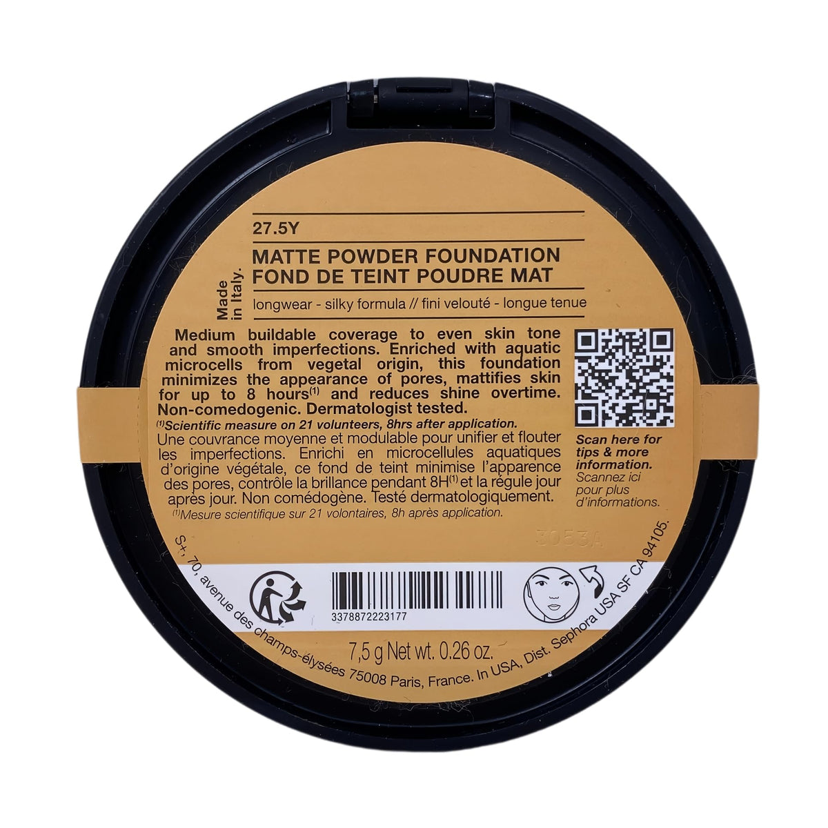 Sephora Collection Matte Powder Foundation - 27.5Y (medium, yellow undertone) 0.26 oz / 7.5 g