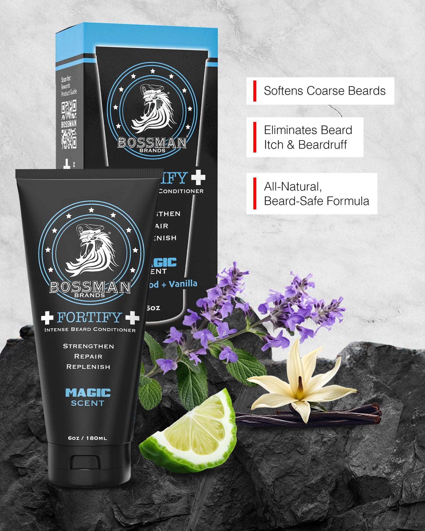 Bossman Fortify Intense Beard Conditioner for Men (Magic Scent) - Moisturizes, Replenishes & Protects with Natural Ingredients - Thicker Formula, Made Beauty & Personal Care Bossman