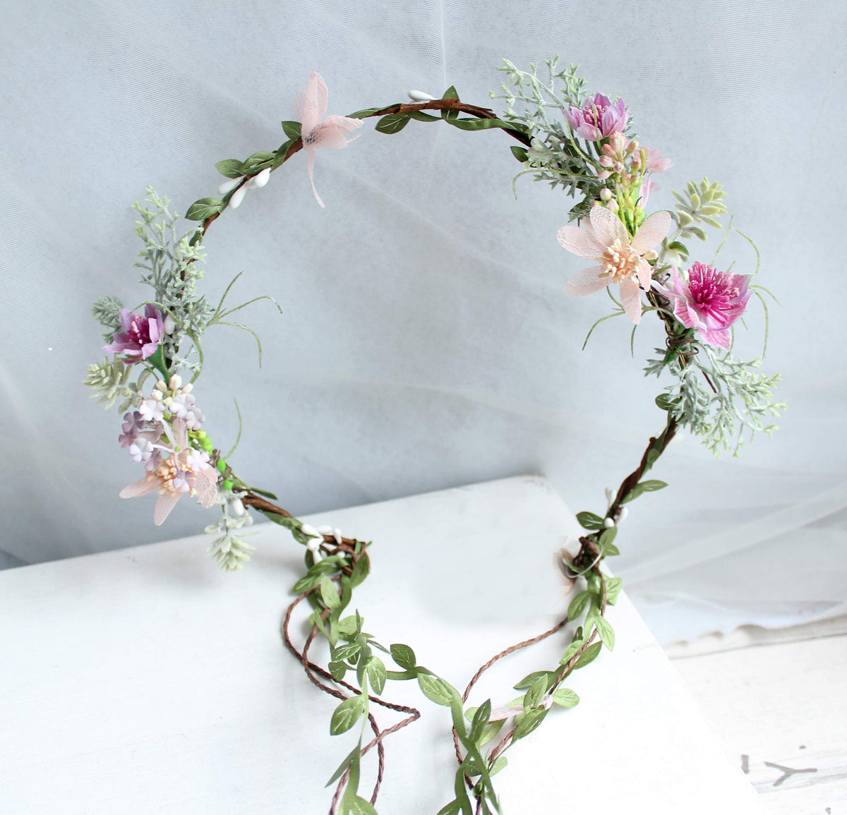 LLinfflr Vine Flower Crown Boho Headband Floral Halo Headpiece Rosy Prom