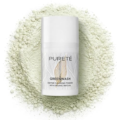 Pureté Greenwash Enzyme Cleansing Powder for Face | Ceremonial Matcha Powder-to-Foam Cleanser | Water-Activated Gentle Exfoliating Face Wash | Made in Beauty & Personal Care Pureté