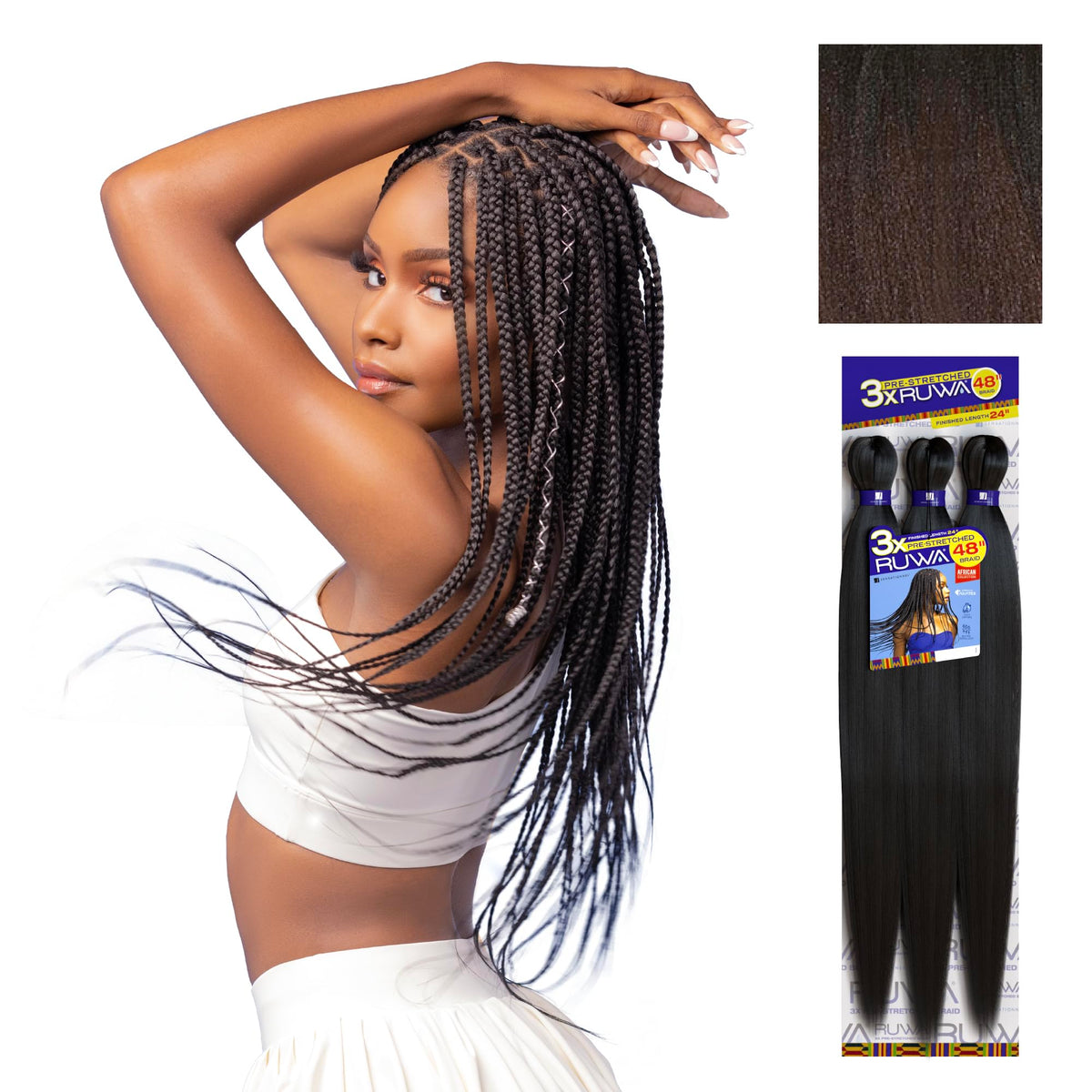 Sensationnel Ruwa Prestretched Braiding Hair-3X 48 Inch,5 pack SM1B/33