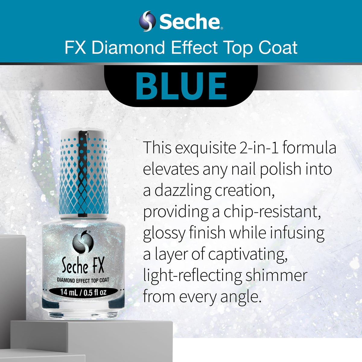 Seche Fx Diamond Effect Top Coat - Blue, Transforming Topper, Long-Lasting Polish Protection 0.5 Fl. Oz