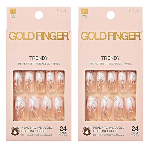 Gold Finger False Nails Gel Glam Design Full Cover Fake Nails, Long Length (2 PACK) Beauty & Personal Care Goldfinger