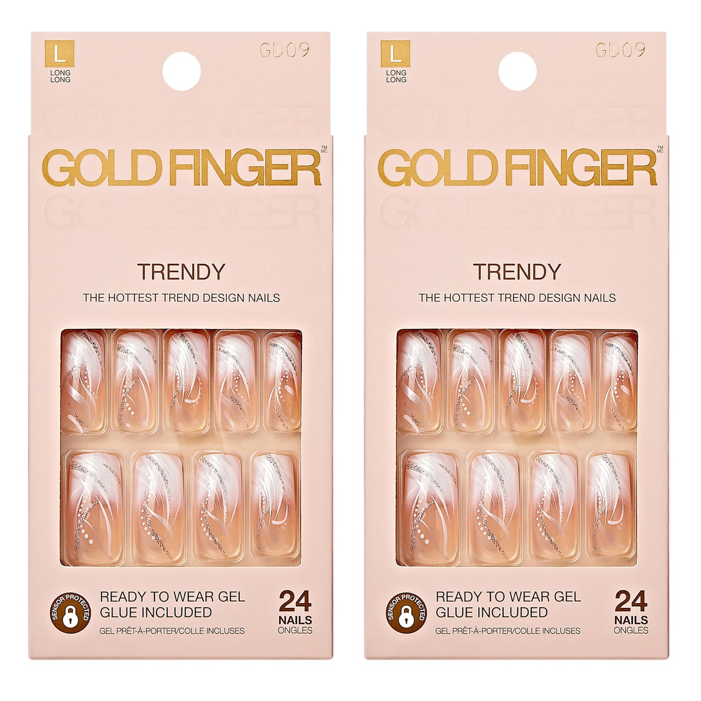 Gold Finger False Nails Gel Glam Design Full Cover Fake Nails, Long Length (2 PACK) Beauty & Personal Care Goldfinger