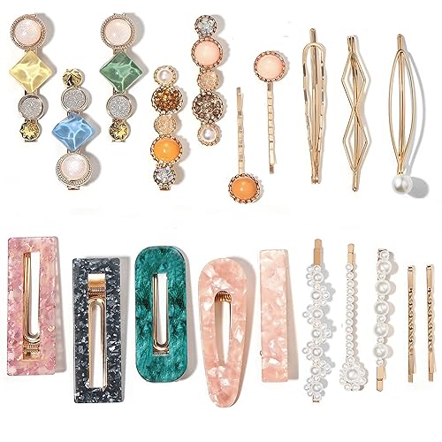 Mehayi 20 PCS Pearls and Acrylic Resin Hair Clips, Handmade Hair Barrettes, Marble Alligator bobby pins, Glitter Crystal Geometric Hairpin, Elegant Beauty & Personal Care Mehayi