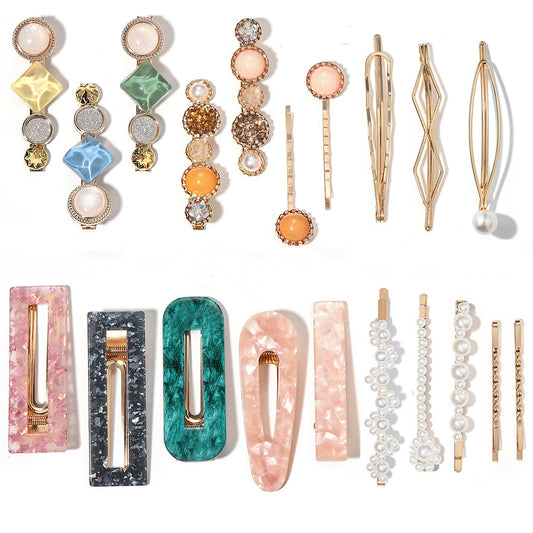 Mehayi 20 PCS Pearls and Acrylic Resin Hair Clips, Handmade Hair Barrettes, Marble Alligator bobby pins, Glitter Crystal Geometric Hairpin, Elegant Beauty & Personal Care Mehayi