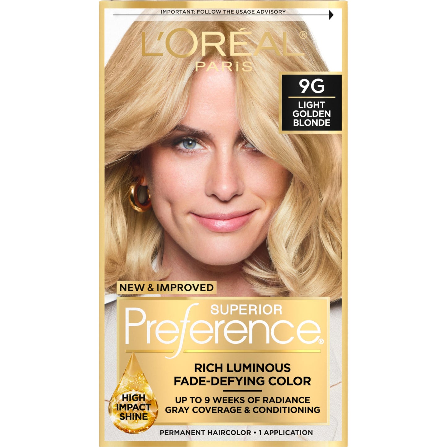 L'Oreal Paris Superior Preference Luminous Fade-Defying Permanent Hair Color, Hair Dye For Up to 9 Weeks of Radiance, Light Golden Blonde 9G, 1 Hair Beauty & Personal Care L'Oreal Paris