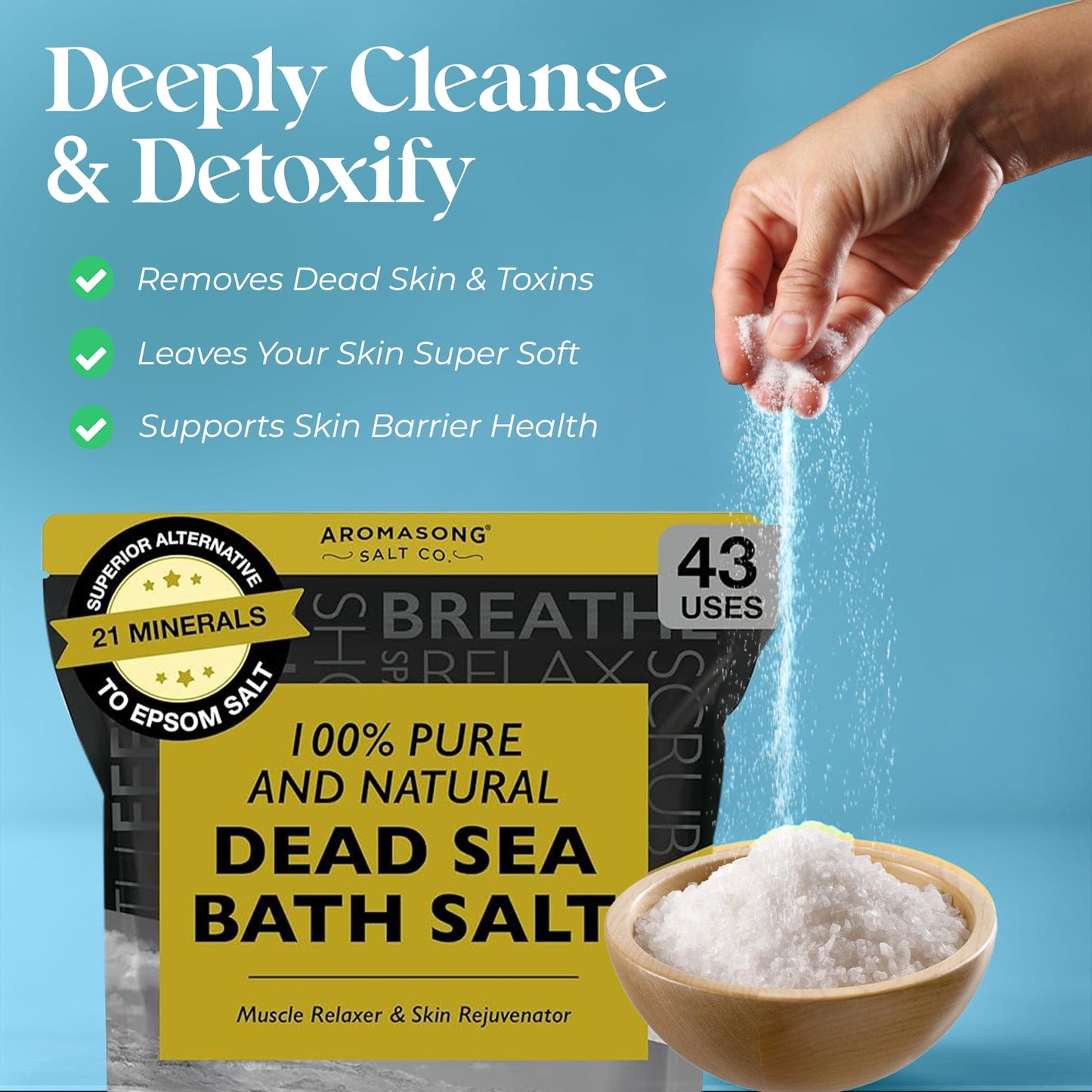 Aromasong Dead Sea Bath Salt - 100% Pure & Natural Dead Sea Salts for Soaking Coarse Grain 19 LB - Bulk Resealable Pack (Packaging May Vary) Used Beauty & Personal Care Aromasong