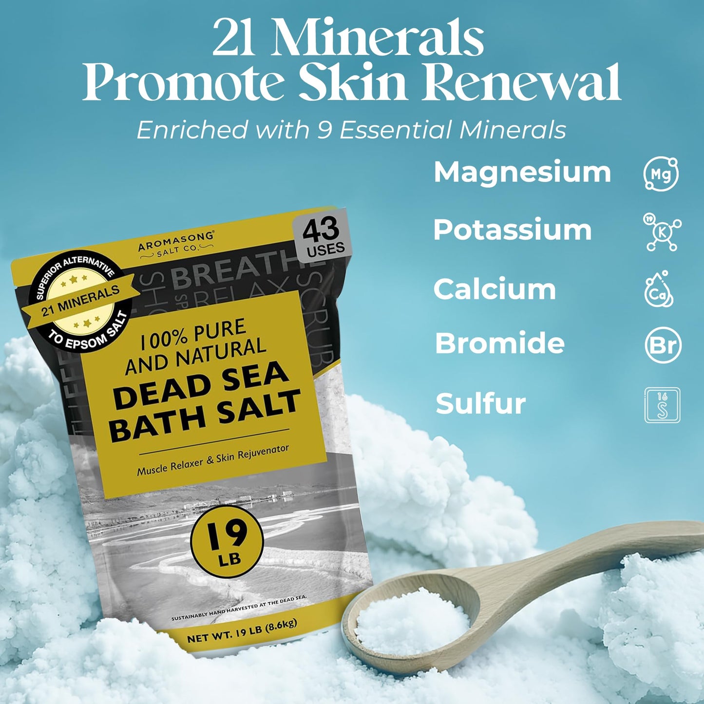 Aromasong Dead Sea Salt - Spa Bath Salt - 19 Lbs Fine Grain Bulk - 100% Pure - Better Absorbing Than Epsom Salt - Soak for Women & Men for Skin Issues Beauty & Personal Care Aromasong