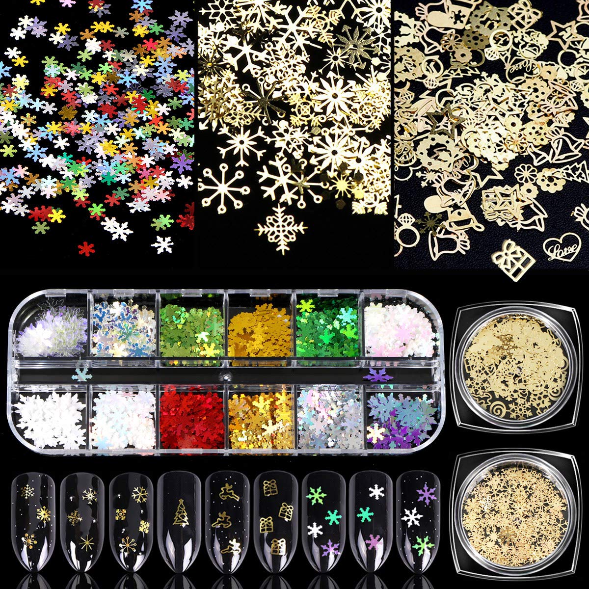 Simliber 1 Sets/3Boxes 3D Snowflake Sequins for Nail Art Decoration Glitter Set Sparkly DIY Nail Accessories Christmas Nail Designs Trendy Christmas Beauty & Personal Care Simliber