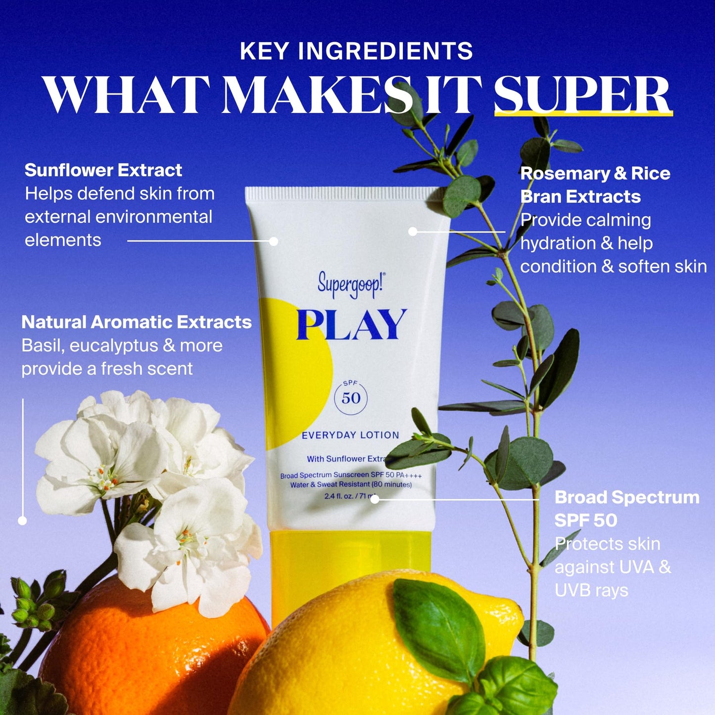 Supergoop! PLAY Everyday Lotion SPF 50 - Broad Spectrum Body & Face Sunscreen - Great for Active Days - Fast Absorbing, Water & Sweat Resistant - 2.4 Beauty & Personal Care Supergoop!