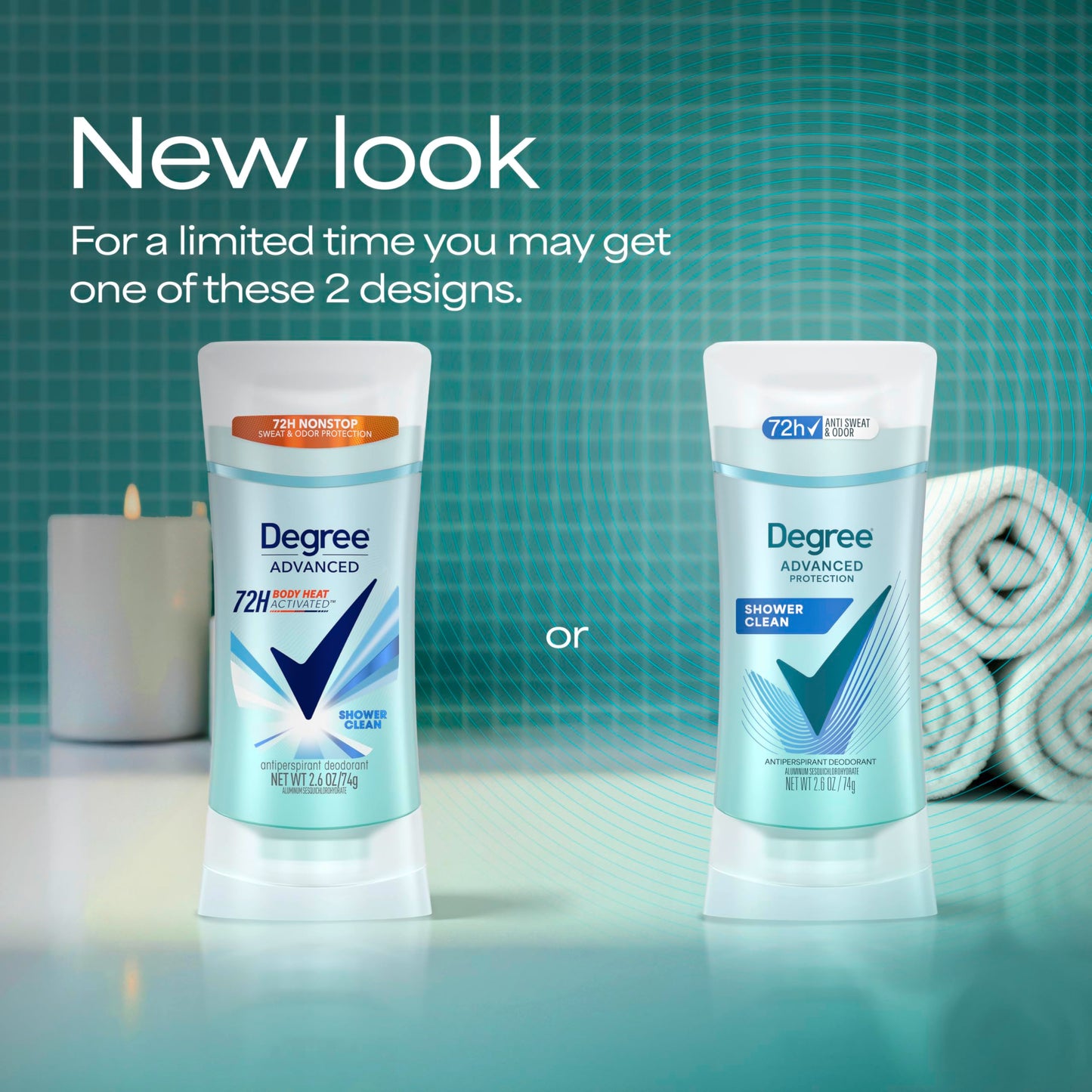 Degree Advanced Protection Antiperspirant Deodorant Shower Clean for 72-Hour Sweat & Odor Control for Women, with Body Heat Activated Technology, 2.6 Beauty and Personal Care Degree