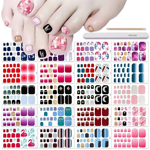 DANNEASY 20 Sheets Toe Nail Stickers Full Nail Wraps Self Adhesive Toenail Polish Strips Toes Nail Stickers Toenail Stickers Polish Manicure Sticker Beauty & Personal Care DANNEASY