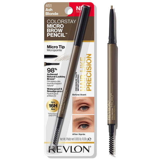 Revlon ColorStay Micro Eyebrow Pencil with Built In Spoolie Brush, Infused with Argan and Marula Oil, Stocking Stuffer for Her, 451 Ash Blonde, 0.003 Beauty & Personal Care REVLON
