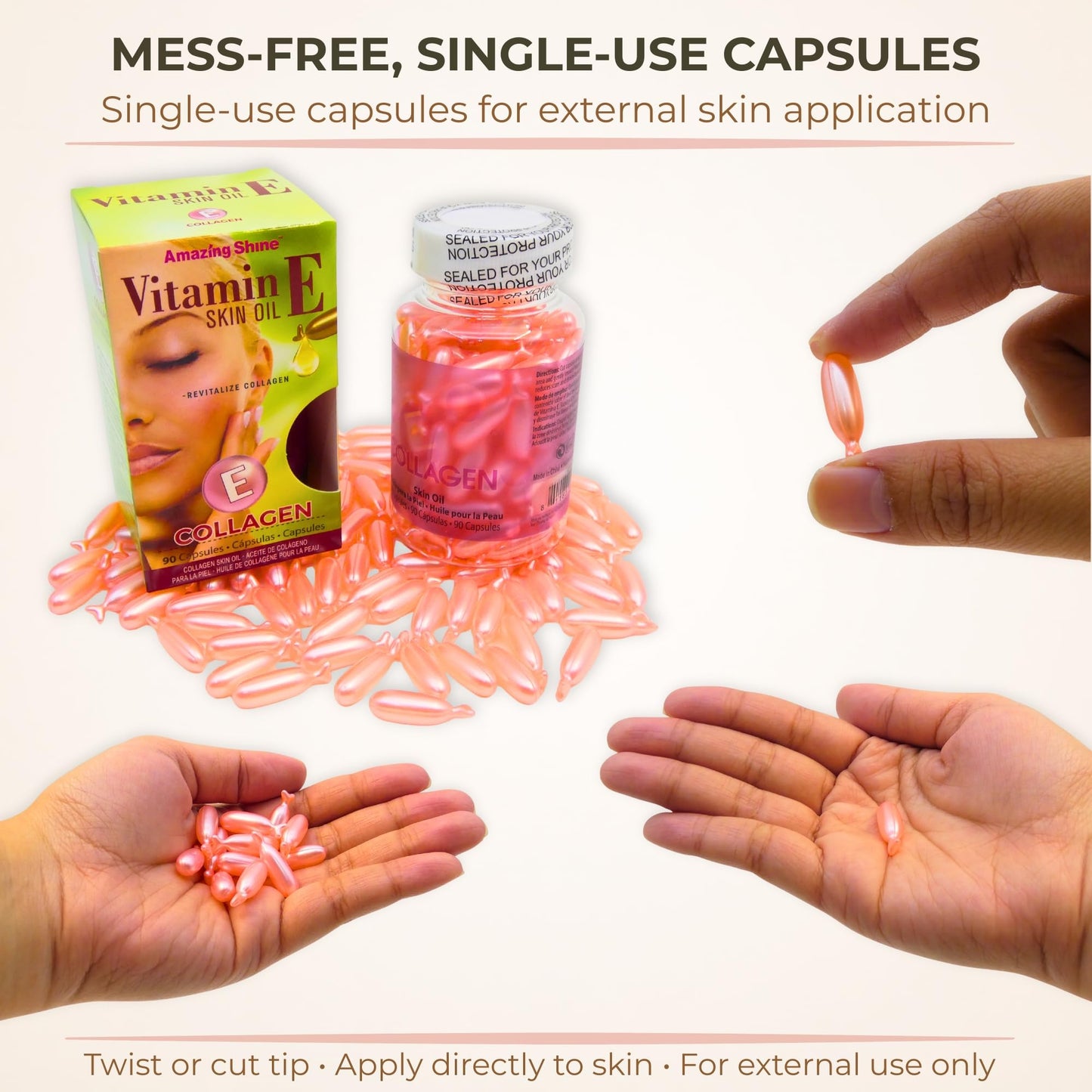 Amazing Shine Collagen Skin Oil Capsules, Topical Use Only, Single Use Twist Off Capsules, External Skin Oil, 90 Capsules Beauty & Personal Care Amazing Shine