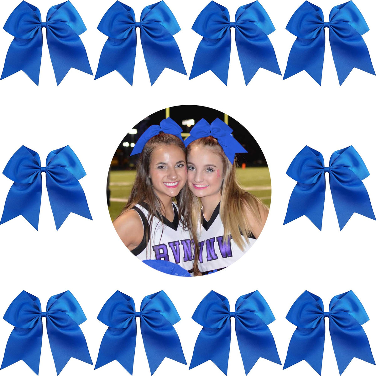 Kenz Laurenz 7" Jumbo Cheer Bow Big Hair Bows with Ponytail Holder Large Classic Accessories for Teens Women Girls Softball Cheerleader Sports