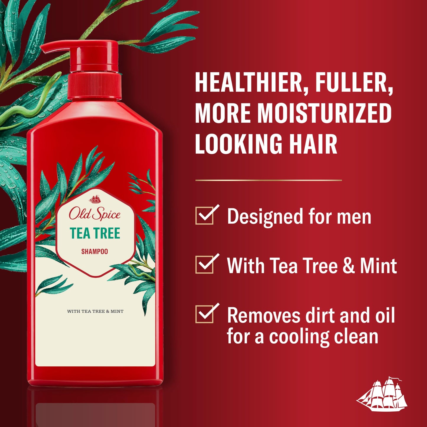 Old Spice Tea Tree Shampoo for Men, Healthier, Fuller, More Moisturized Looking Hair, 21.9 Fl Oz Each, Twin Pack Beauty & Personal Care Old Spice