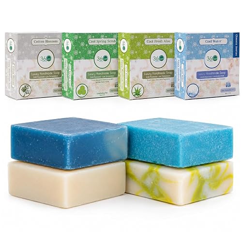 360Feel Fresh Bar Soap Set - Made in the USA - Castile Handmade Natural Cold Processed - Gentle on Sensitive Skin - 4 Refreshing Scents Aloe Vera Beauty & Personal Care 360Feel