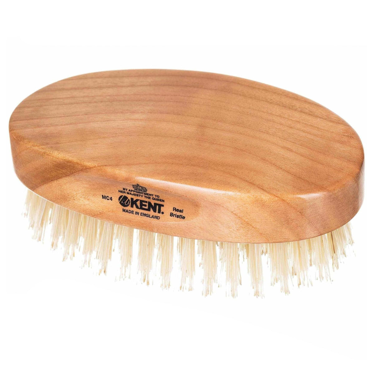 Kent MC4 Men's Hair and Beard Brush Kit: Exfoliating Natural Boar Bristle Hair Brush, Cherrywood Base with Firm Bristles for Coarse Hair Types - LPC3