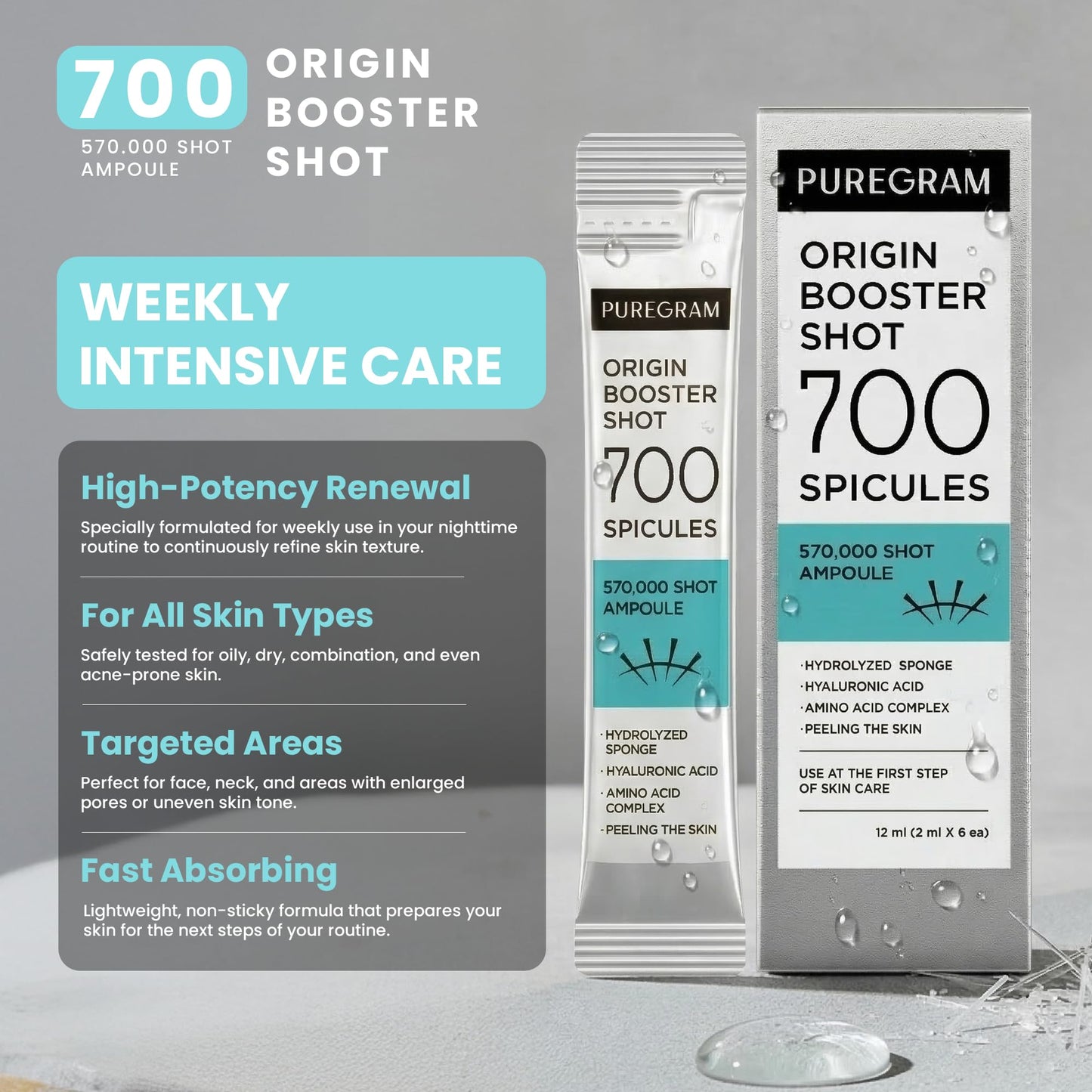PUREGRAM Origin Skin Booster Shot 700 Ampoule, Intensive Spicule Microneedling Serum for Rough Texture,Visible Pores & Healthy Glow with Niacinamide Beauty & Personal Care PUREGRAM