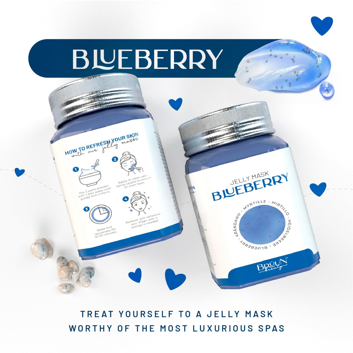 BRÜUN Jelly Mask Jar Blueberry Burst Peel-Off Face Care Rubber Mask - A 23 fl oz Skin Care Moisturizing Gel Mask Jar Spa Set for Men, Women and Adults Beauty & Personal Care BRÜUN