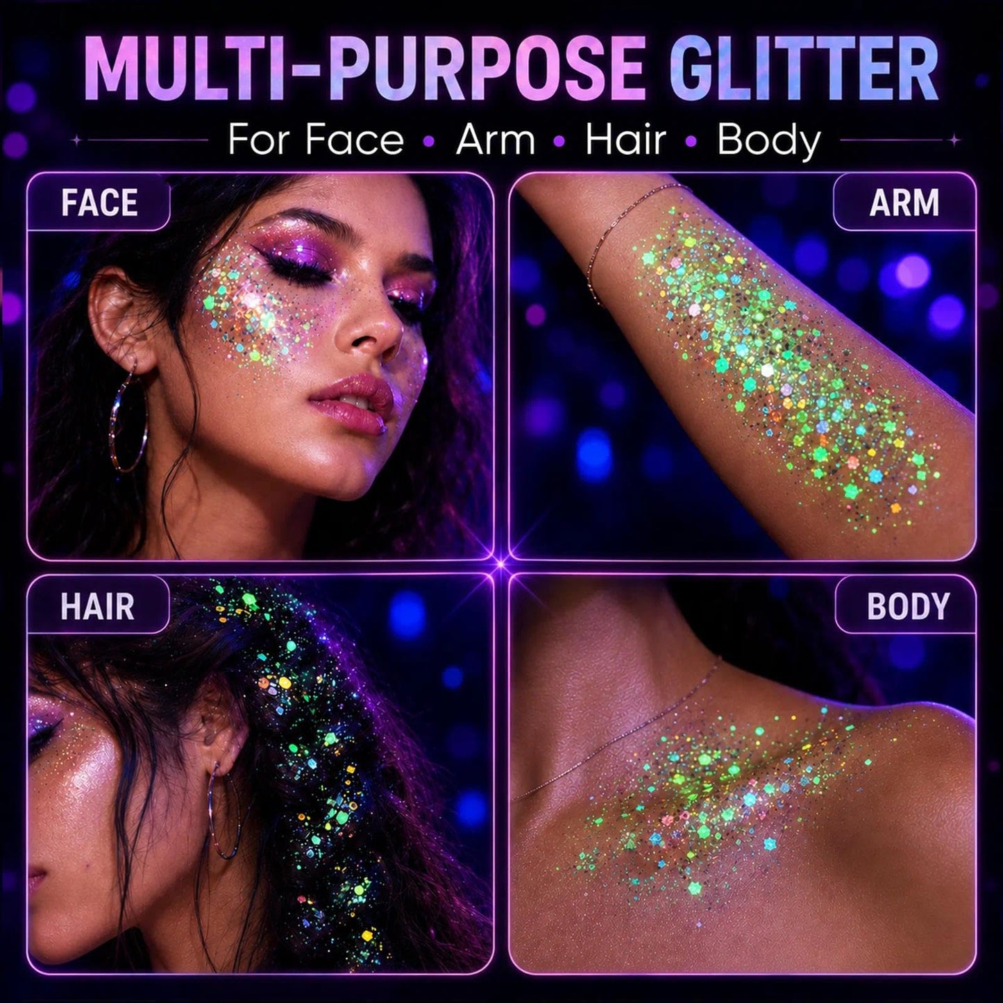 MiraWish 6 Colors Glow in The Dark Glitter Gel, Face & Body Glitter for Women, Neon Black Light Party Makeup, No Glue Needed, Easy Wash Off, Rave Beauty & Personal Care MiraWish