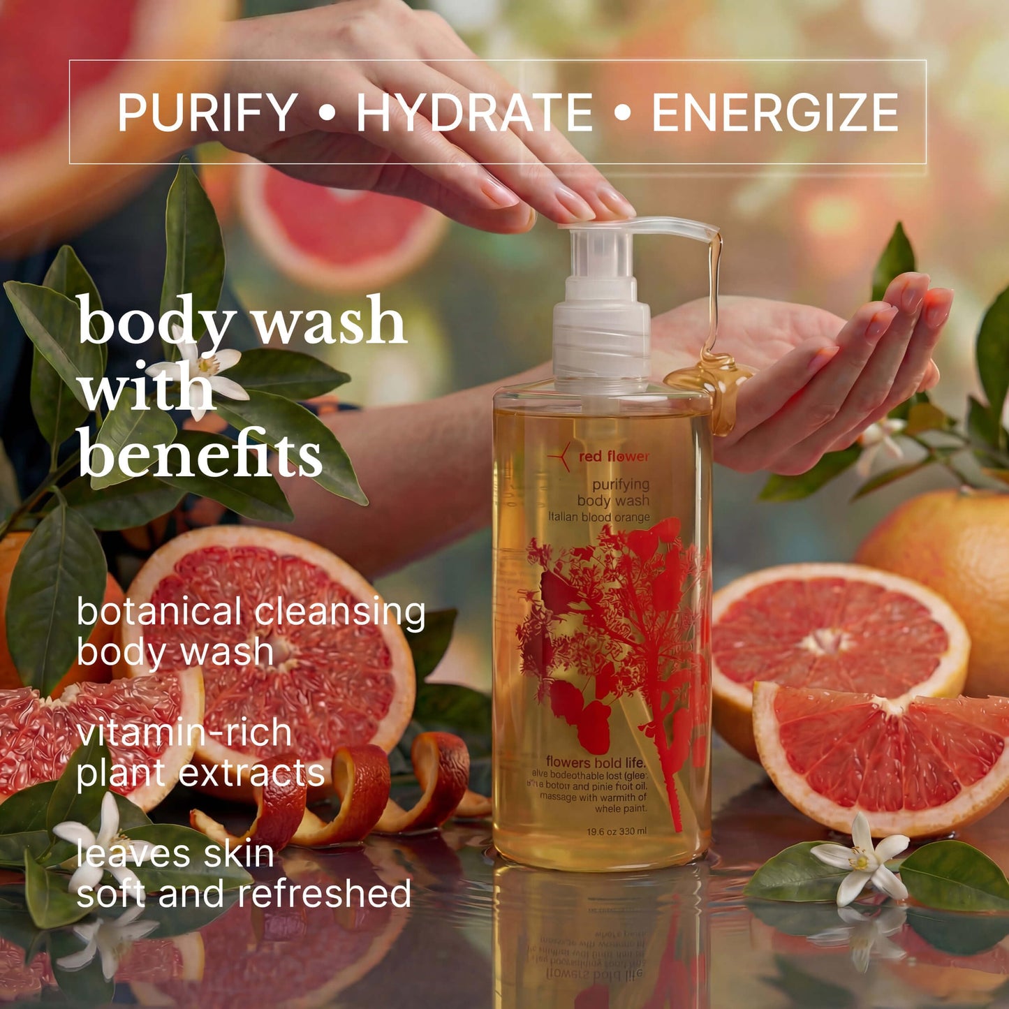 Red Flower Italian Blood Orange Purifying Body Wash - Cleanse & Hydrate Botanical Shower Gel with Organic Fruit & Leaf Extracts for Hydrated, Radiant Beauty & Personal Care Red Flower