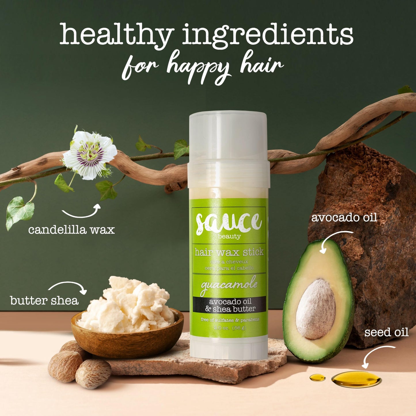 SAUCE BEAUTY Guacamole Hair Wax - Paraben & Sulfate Free, Moisturizing Avocado Oil & Shea Butter Wax for Styling Flyaway & Brittle Hair (2 oz) Beauty & Personal Care SAUCE BEAUTY