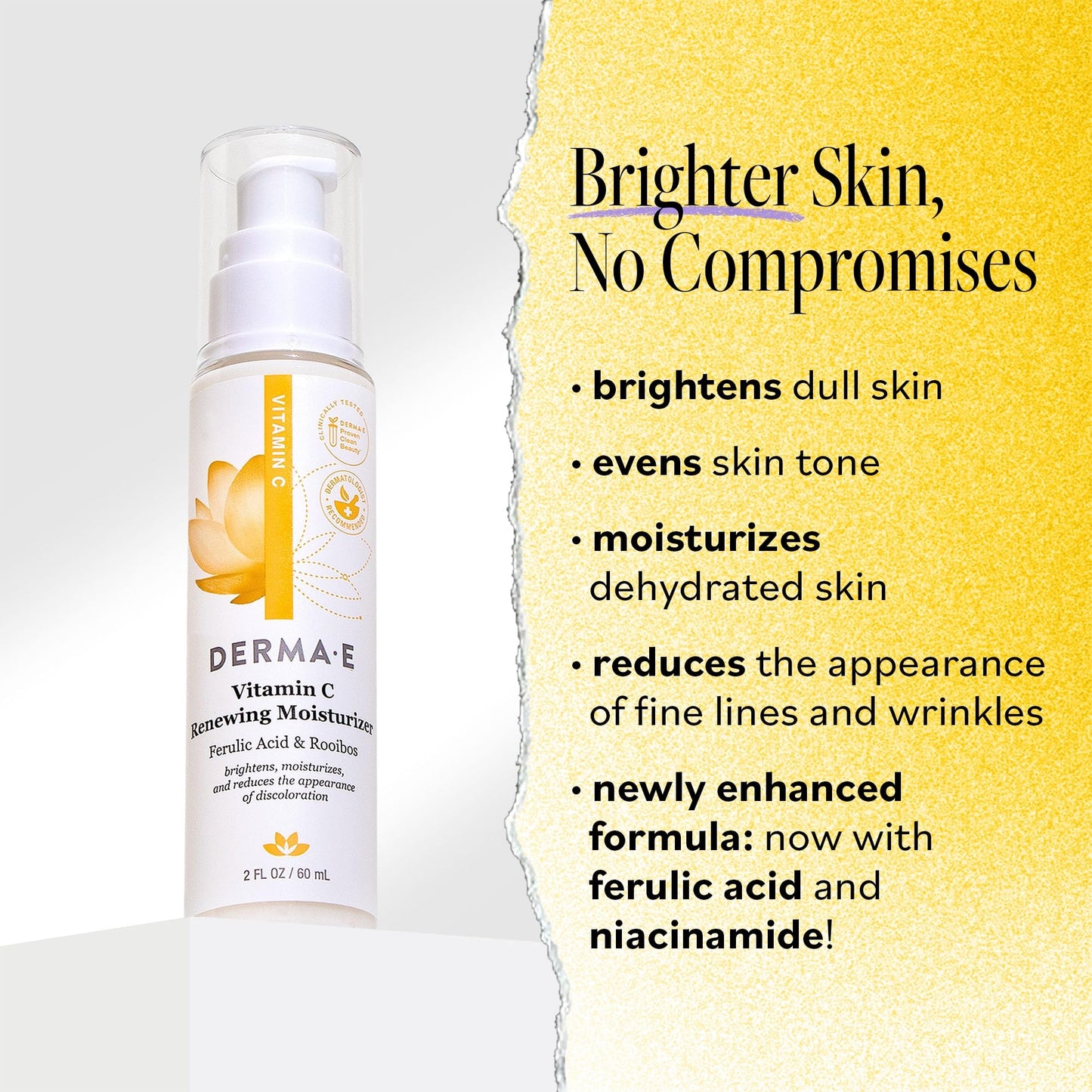 Derma E Vitamin C Renewing Face Moisturizer, 2 Oz, Brightening and Hydrating Facial Skin Renewing Cream, Anti-Aging Wrinkle Cream for Women, Day Beauty & Personal Care Derma E