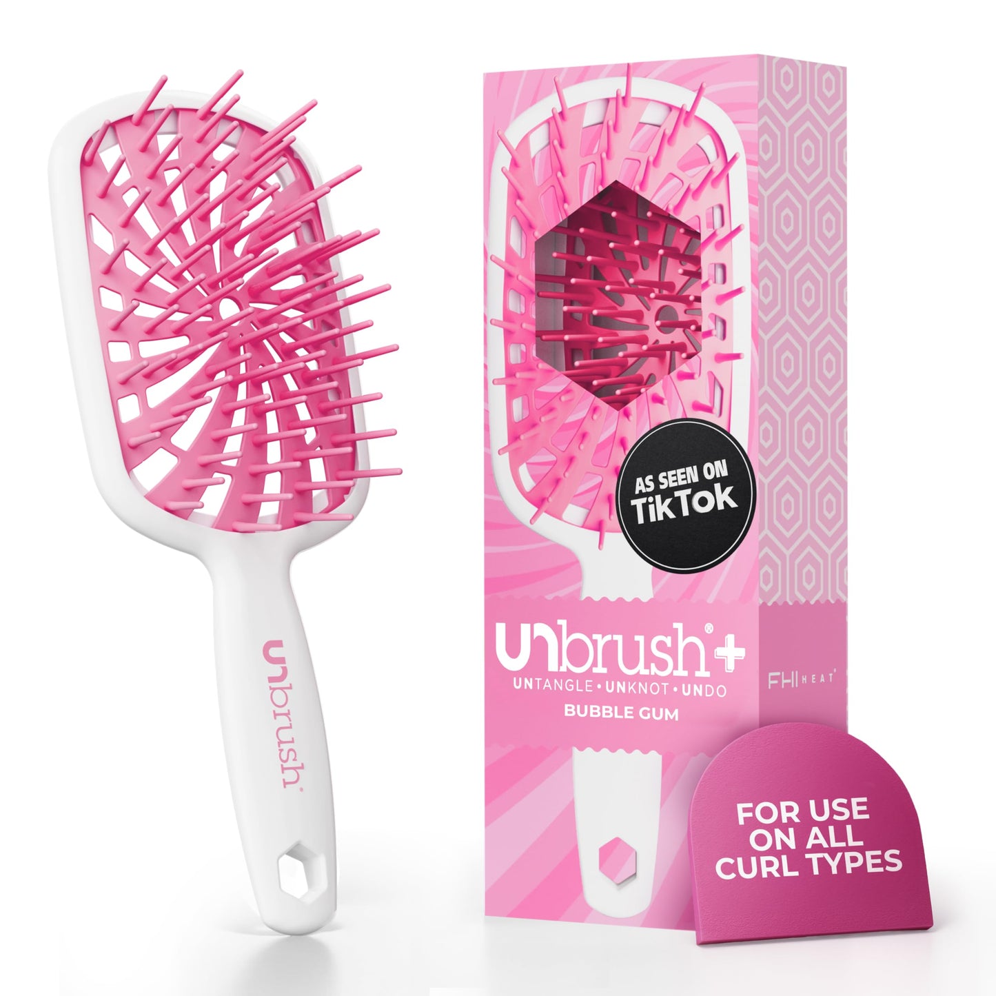 FHI Heat UNbrush Plus - Curly Hair Brush for Gentle & Effective Detangling on Wet or Dry Fragile Hair Types - Detangler Brush w/ 84 UltraFlex Beauty and Personal Care FHI Heat