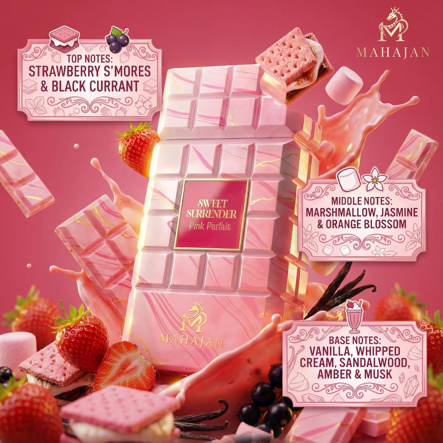 Mahajan Sweet Surrender Pink Parfait Eau de Parfum - Strawberry Marshmallow Vanilla Gourmand - Creamy, Sweet, Irresistible Luxury Fragrance (3.4 oz) Beauty & Personal Care Mahajan