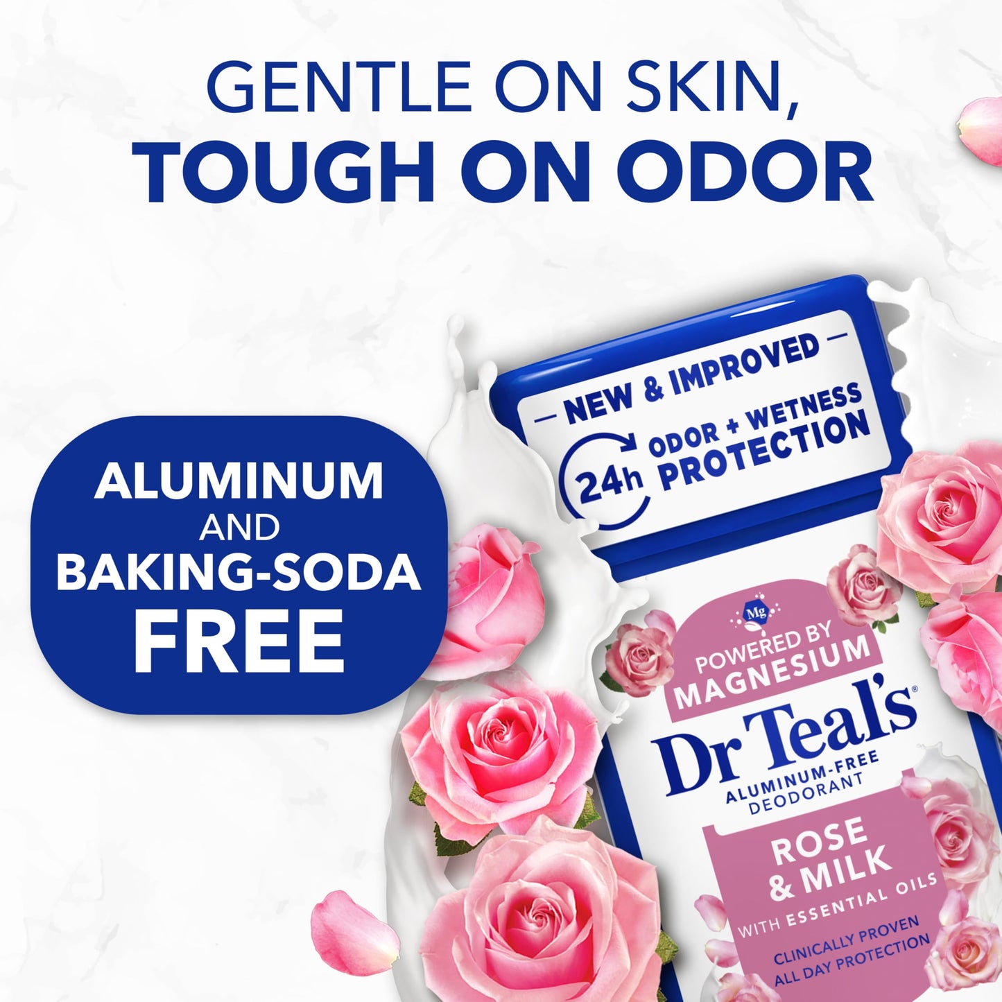 Dr Teal's Aluminum-Free Deodorant, Rose & Milk with Essential Oils, 2.5 oz (Pack of 3) Beauty and Personal Care Dr Teal's