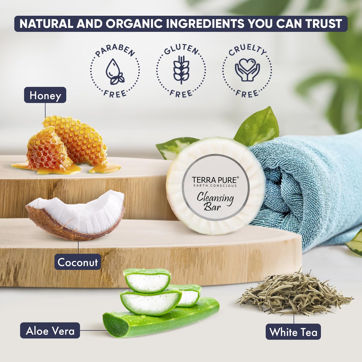 Travel Size Hotel Bar Soap 100 Count 0.6 oz Bars Guest Amenities for Hotels Vacation Rentals & Short Term Rentals Paraben Free White Tea & Coconut Beauty & Personal Care Terra Pure