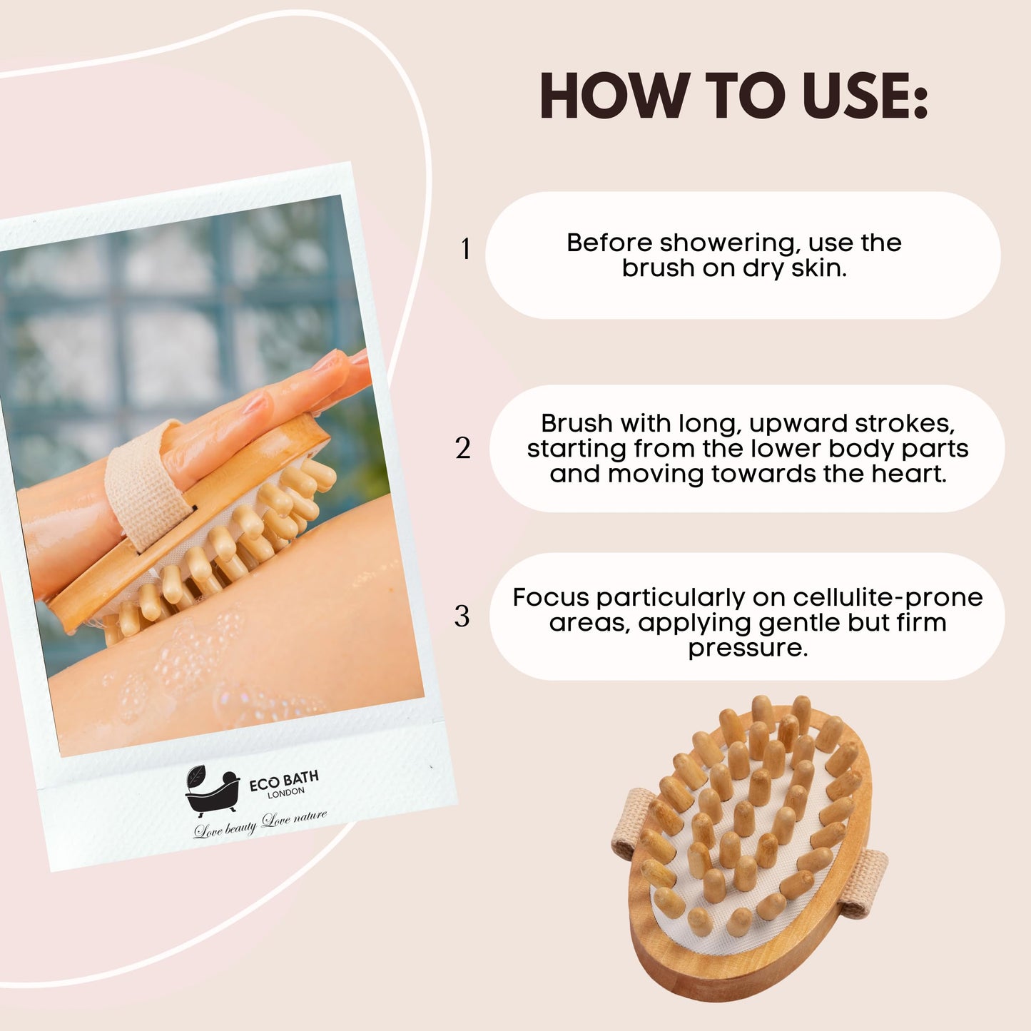 Eco Bath London Cellulite Hand Brush - Cellulite Treatment Brush, Effective Cellulite Remover and Massager for Smooth, Toned Skin, Natural Wooden Beauty and Personal Care Eco Bath London