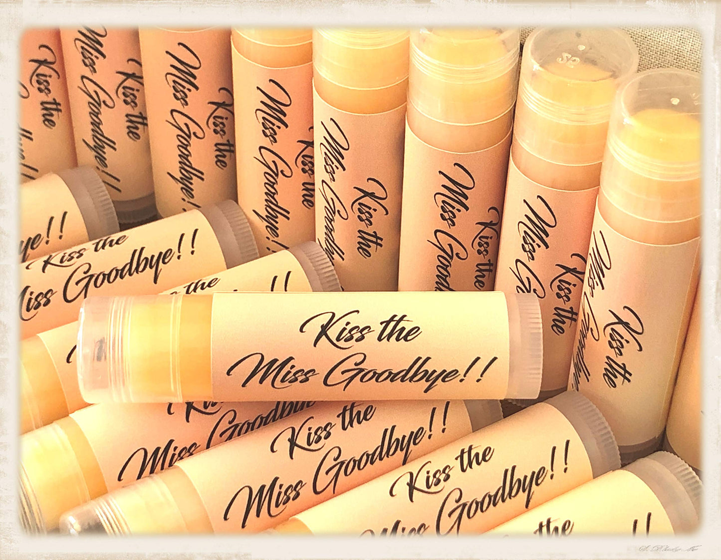 20 KISS THE MISS GOODBYE Mimosa Flavored Lip Balms for Bridal Showers and Bachelorette Parties Beauty and Personal Care Red Barn Farm of Maine