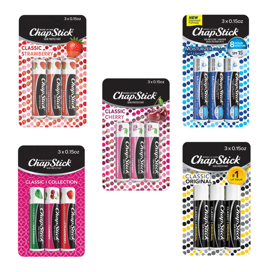 ChapStick Classic Collection Flavored Lip Balm Tubes Pack, Lip Moisturizer - 0.15 Oz (Box of 5 Packs of 3) Beauty and Personal Care ChapStick