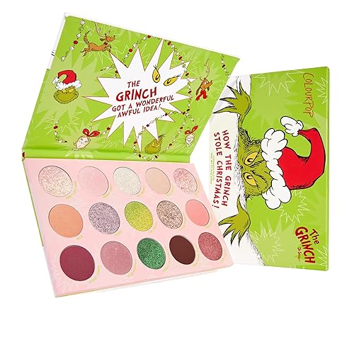 ColourPop x The Grinch How The Grinch Stole Christmas Eyeshadow Palette - Limited Edition 15 Pan Eye Makeup Palette with 5 Buildable & Blendable… Beauty & Personal Care ColourPop