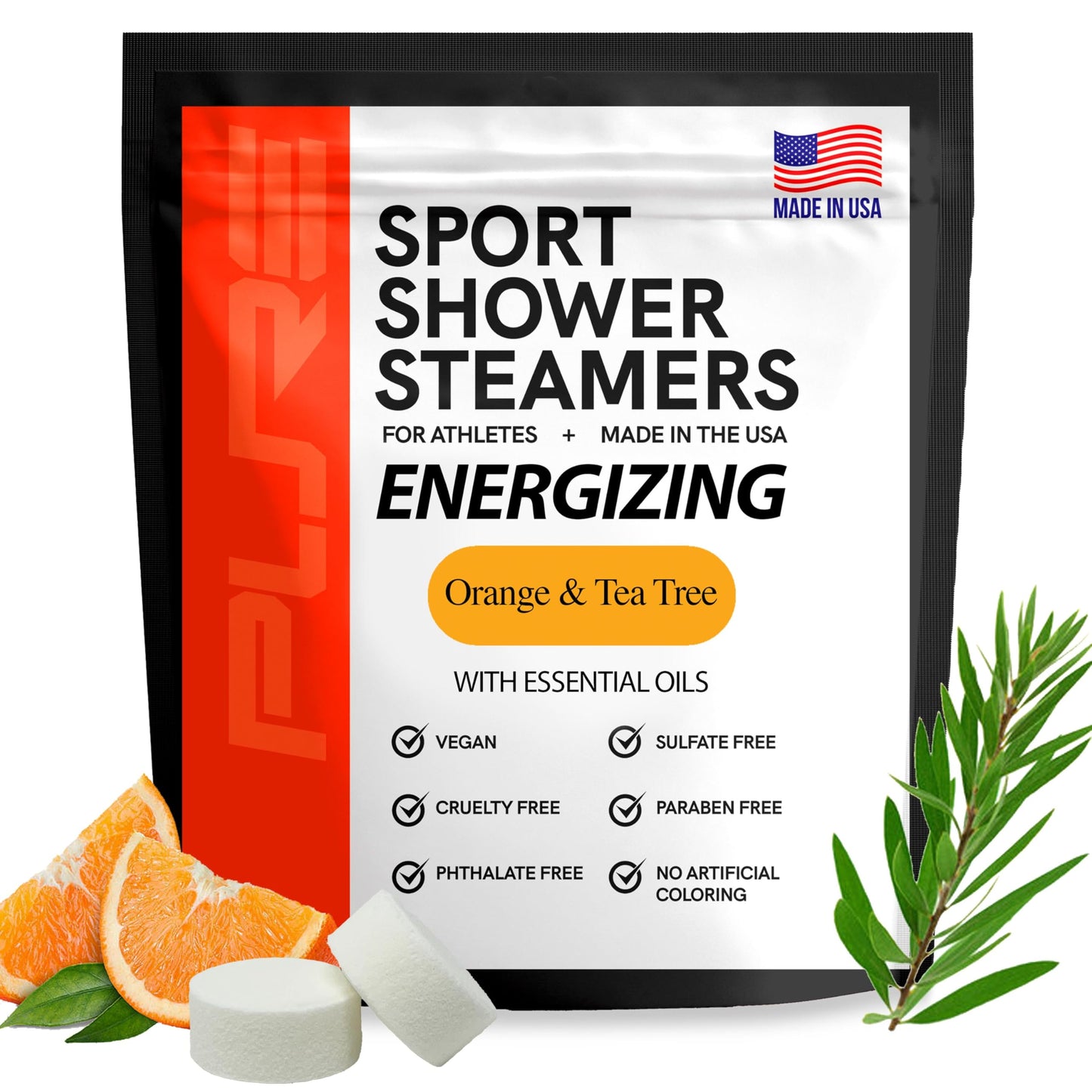 Pure Energizing Sport Shower Steamers - Natural Orange and Tea Tree Essential Oils, Made in USA, Muscle Recovery for Athletes, Gifts for Runners Beauty and Personal Care Pure Athlete