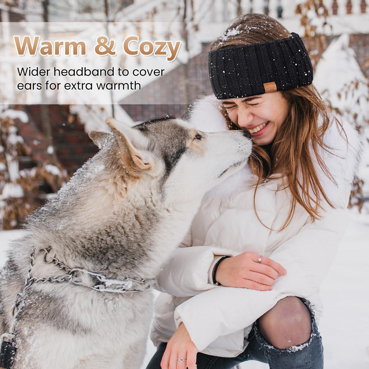 MUTKIS Winter Headbands for Women 3 Pack, Ear Warmers for Women Headband Wool Knit Thick Fleece Lined, Cold Weather Warm Ear Muffs(Black&Beige&Dark