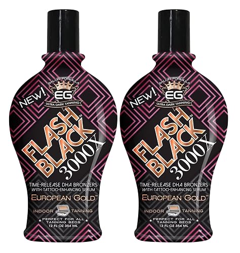 Set of 2: European Gold Flash Black 3000X Indoor Tanning Lotion with Time-Release DHA Bronzers, 12 oz Beauty & Personal Care European Gold