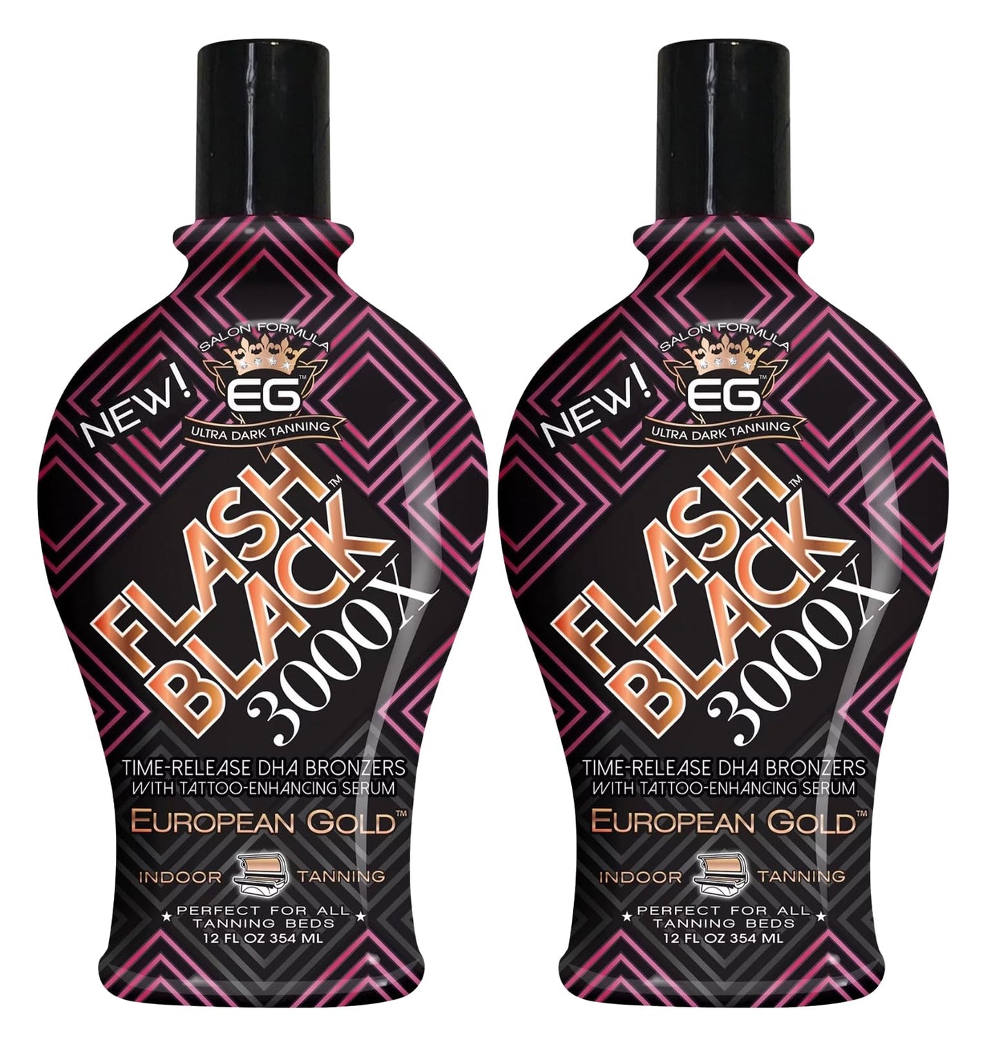 Set of 2: European Gold Flash Black 3000X Indoor Tanning Lotion with Time-Release DHA Bronzers, 12 oz Beauty & Personal Care European Gold