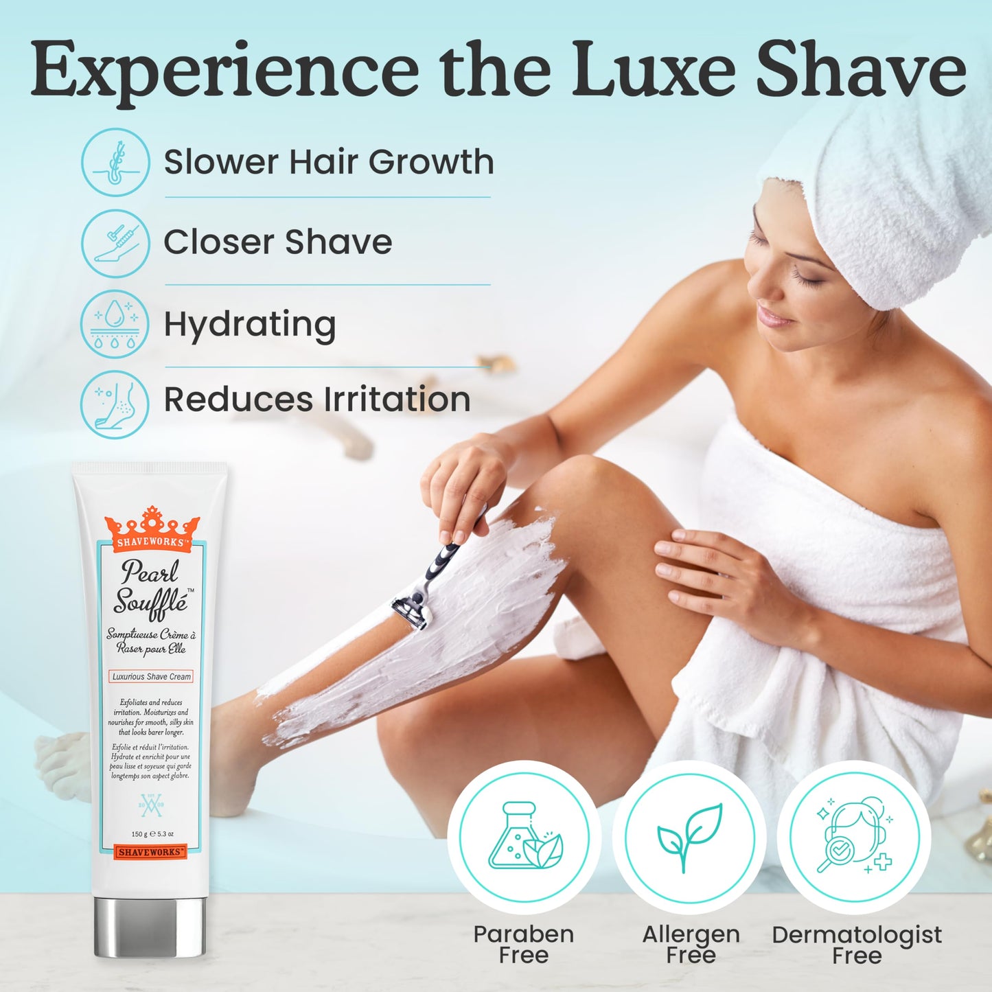 Shaveworks Shaving Cream for Women 5.3 Oz Pearl Soufflé: Exfoliates, Moisturizes, Reduces Irritation, and Minimizes Future Hair Growth - Womens Bikini Beauty and Personal Care Shaveworks