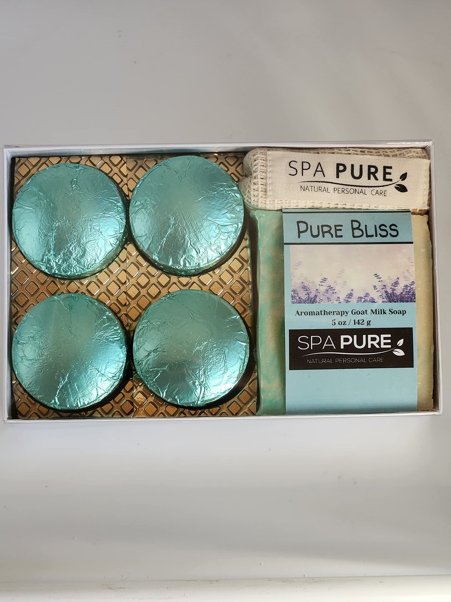 Spa Pure Aromatherapy Gift Set: Pure Bliss Artisan soap, Shower Steamers, USA made with plant based ingredients, essential oils, all natural Cotton Beauty and Personal Care Spa Pure