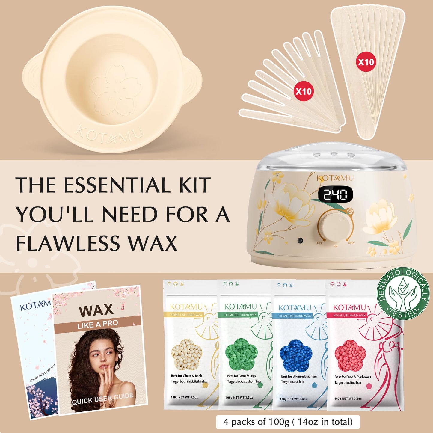 KOTAMU Waxing Kit for Women & Men, Wax Warmer for Hair Removal, Digital Wax Kit with Silicone Pot?Ideal for Face Eyebrow Arm Legs Armpit &Sensitive Beauty and Personal Care KOTAMU