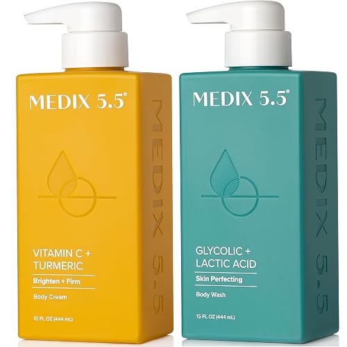 MEDIX 5.5 Exfoliating AHA Glycolic Acid Face & Body Wash Cleanser + Vitamin C Moisturizing Body Cream Lotion Skin Care 2PC Set | Alpha Hydroxy Acid Beauty & Personal Care Medix 5.5
