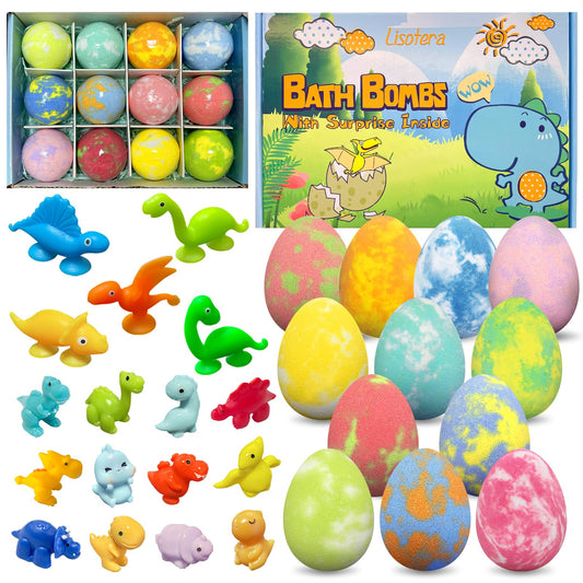 Bath Bombs for Kids with Surprise Toys Inside, 12 Pack Dinosaur Bath Bombs with Dino Toy & Suction Cup Bath Toys, Birthdays Gifts for Boys Girls Beauty and Personal Care Lisotera